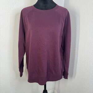 Athletic Works Womens Crew Neck Sweatshirt L (12-14) Burgundy Cotton Blend Casua